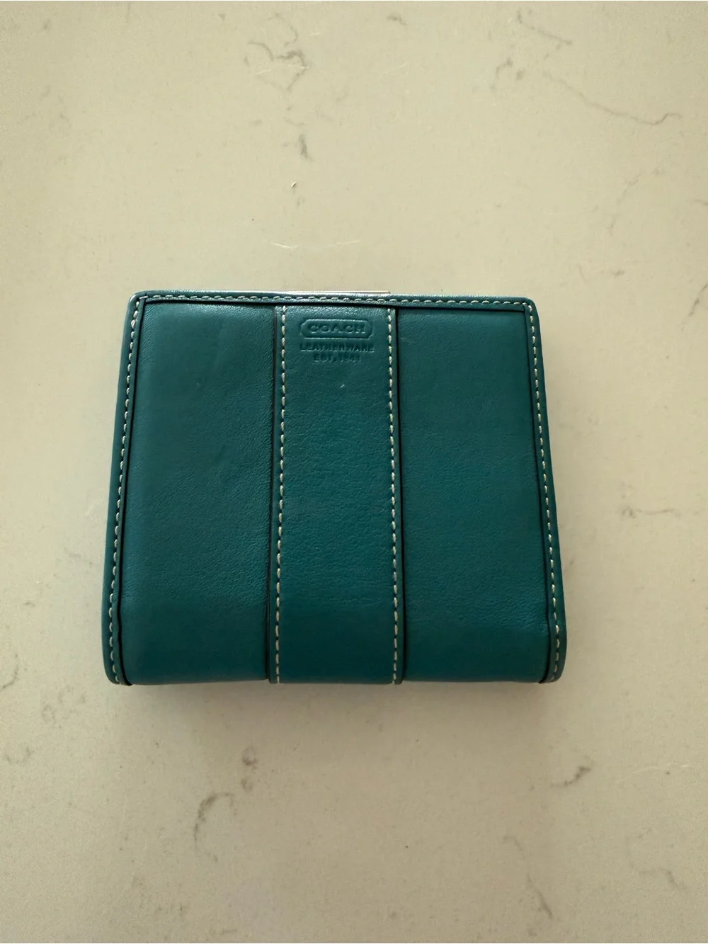 Vintage Coach Teal Green Leather Compact Wallet